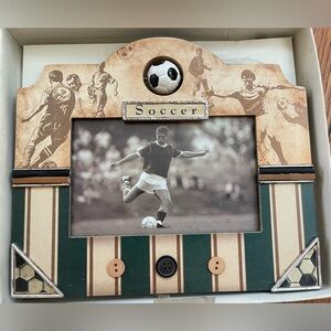 Soccer Themed Picture Frame with Green and Brown Accents
